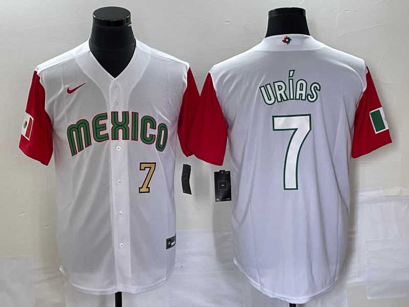 Men's Mexico Baseball #7 Julio Urias Number 2023 White Red World Classic Stitched Jersey 34,We sell and wholesale Men's Mexico Baseball #7 Julio Urias Number 2023 White Red World Classic Stitched Jersey 34 on line form chian!